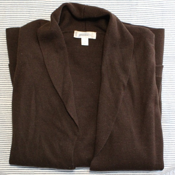 Dressbarn $58 1X Brown Open Front Shawl Collar Cardigan Sweater with Pockets - Picture 10 of 11